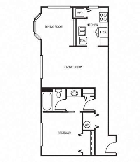 Floor plan for 1 bed, 1 bath, 710 sqft
